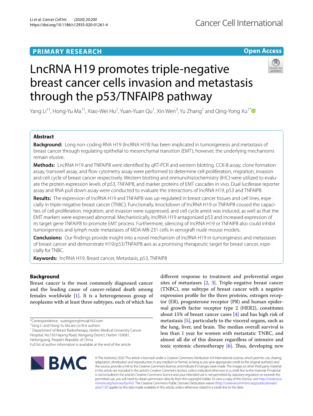 Lncrna H19 Promotes Triple-Negative Breast Cancer Cells