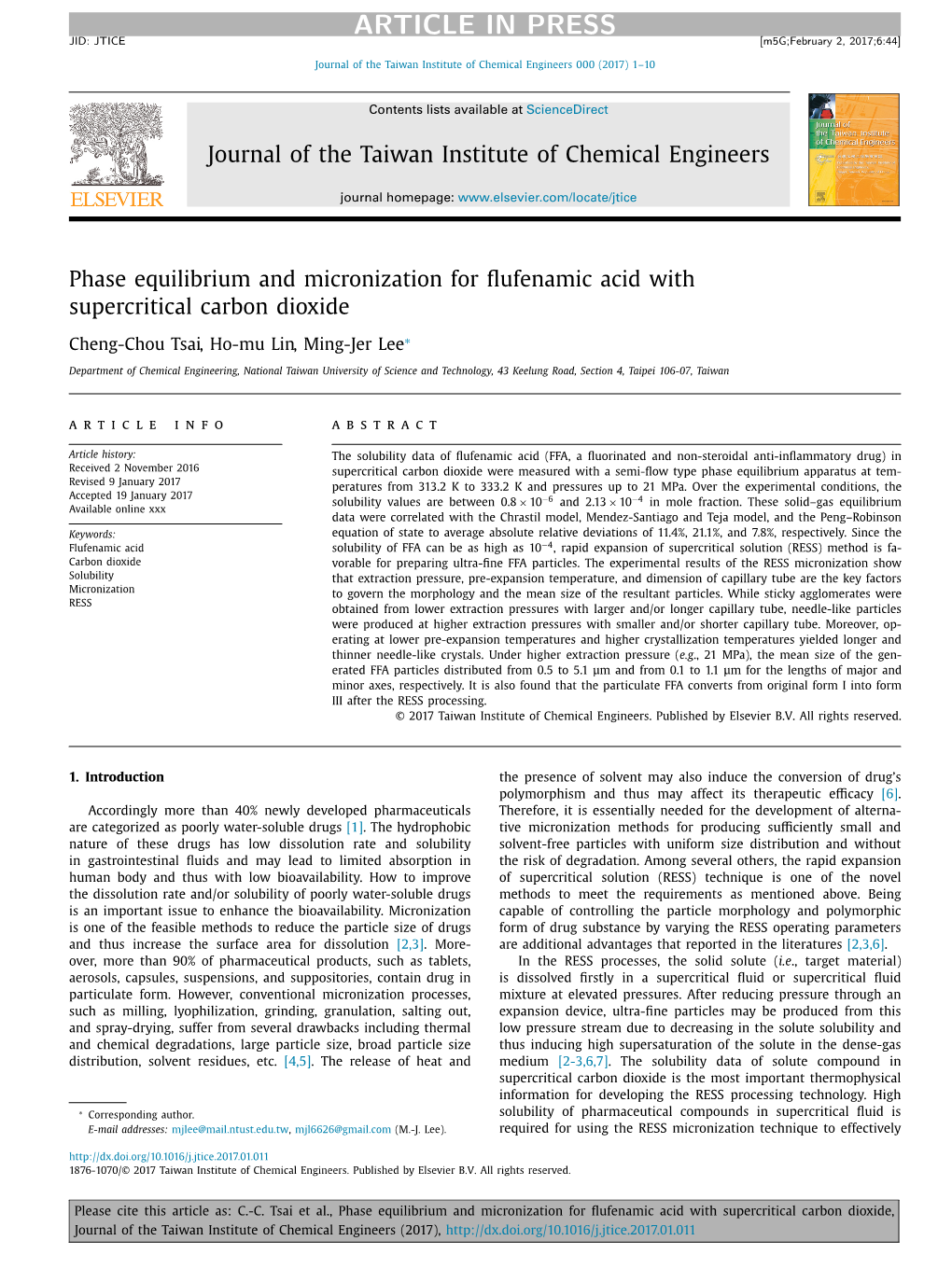 Phase Equilibrium and Micronization for Flufenamic Acid with Supercritical Carbon Dioxide