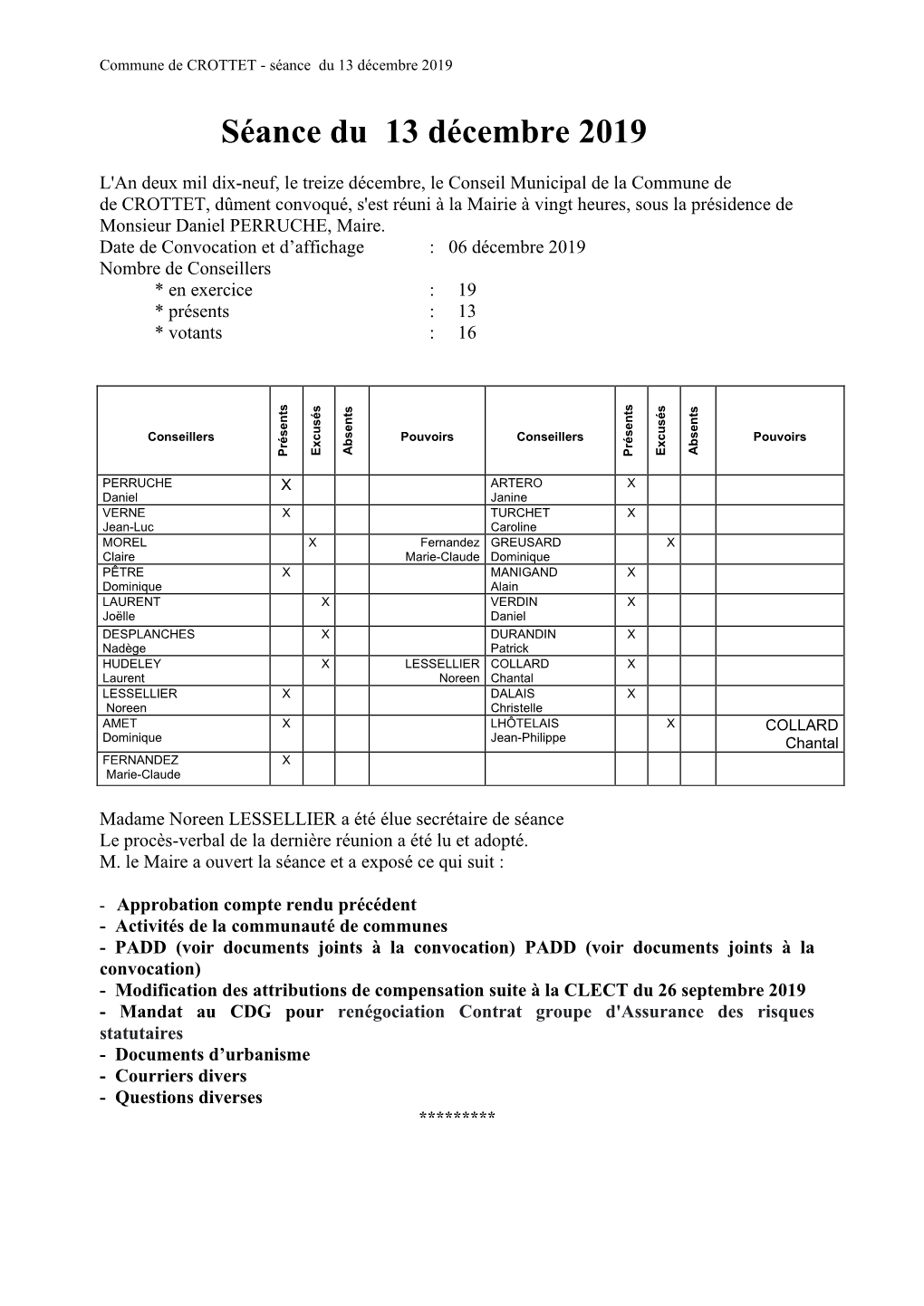 Séance Du 13 Décembre 2019