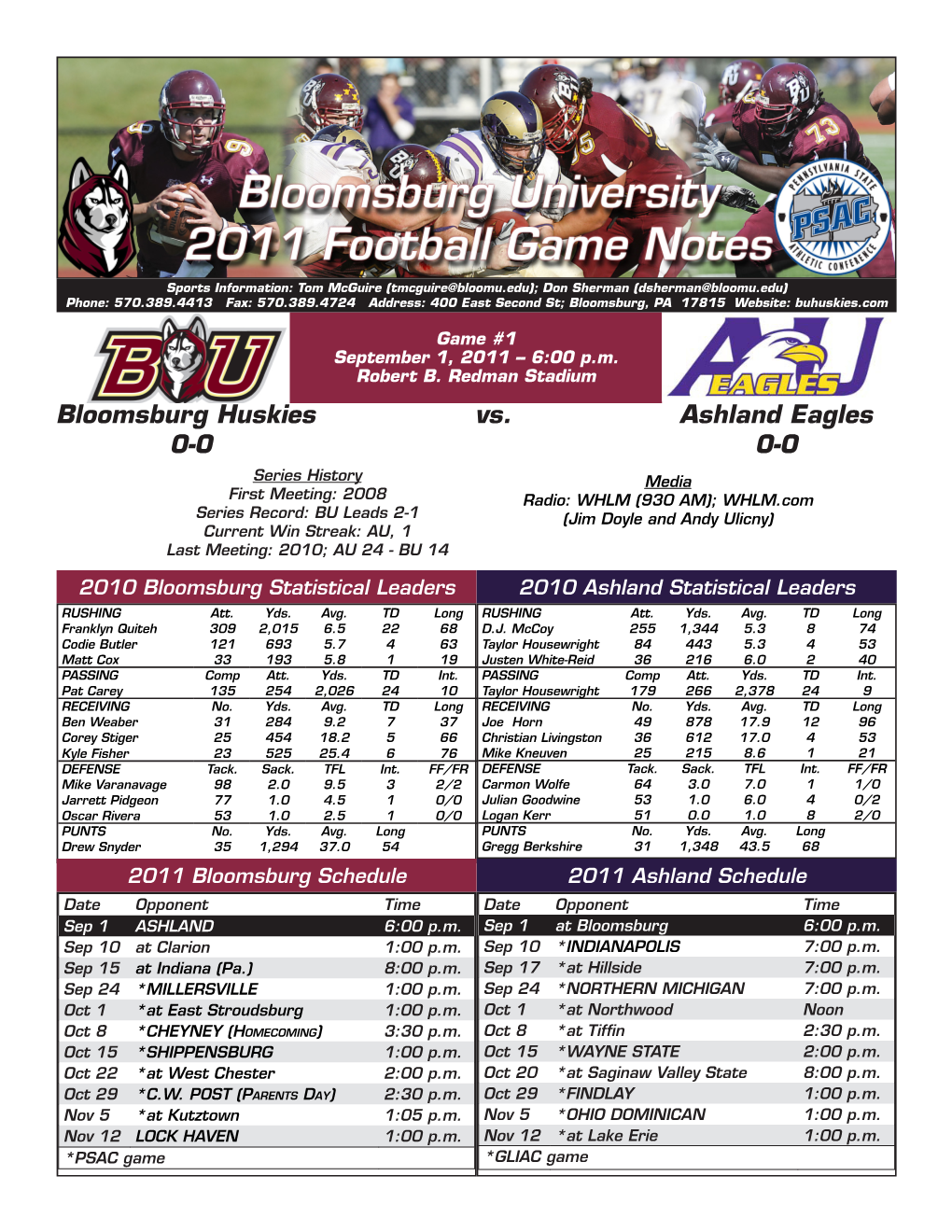 Bloomsburg Huskies 0-0 Ashland Eagles 0-0