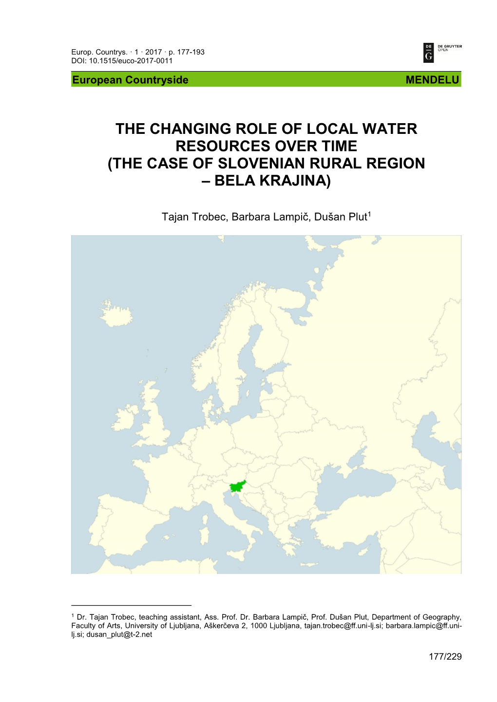 The Case of Slovenian Rural Region – Bela Krajina)
