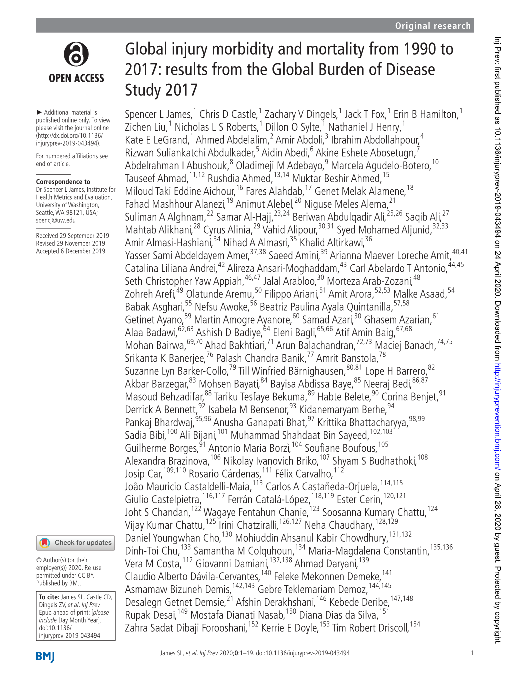 Global Injury Morbidity and Mortality from 1990 to 2017