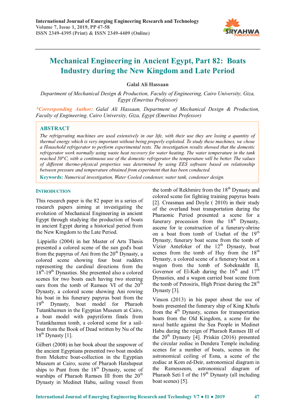 Mechanical Engineering in Ancient Egypt, Part 82: Boats Industry During the New Kingdom and Late Period