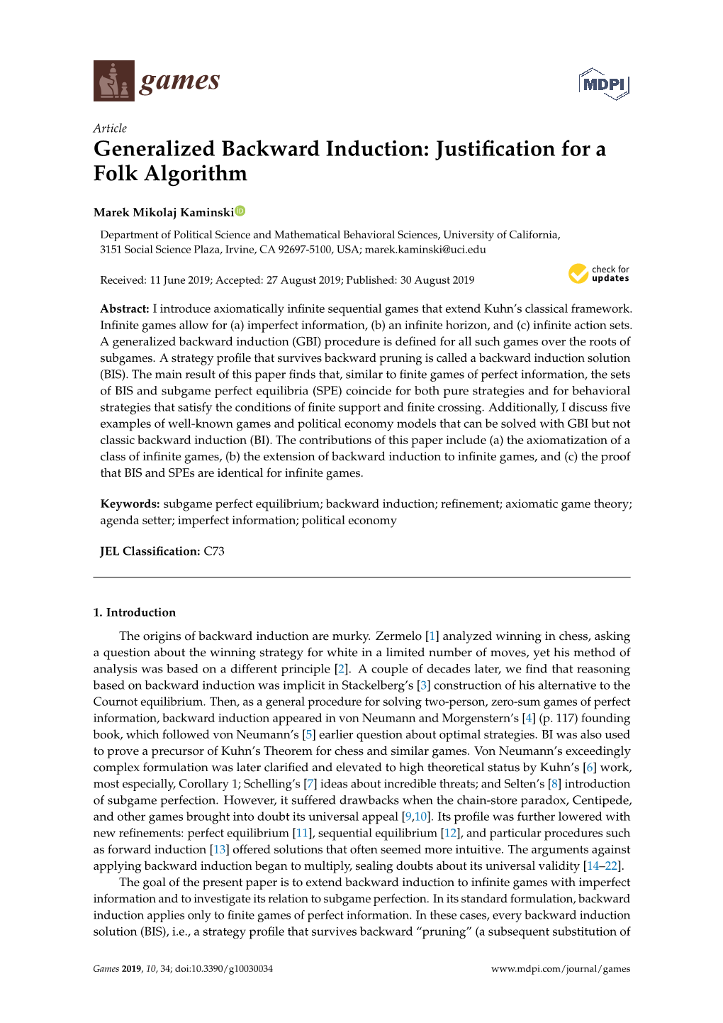 Generalized Backward Induction: Justiﬁcation for a Folk Algorithm