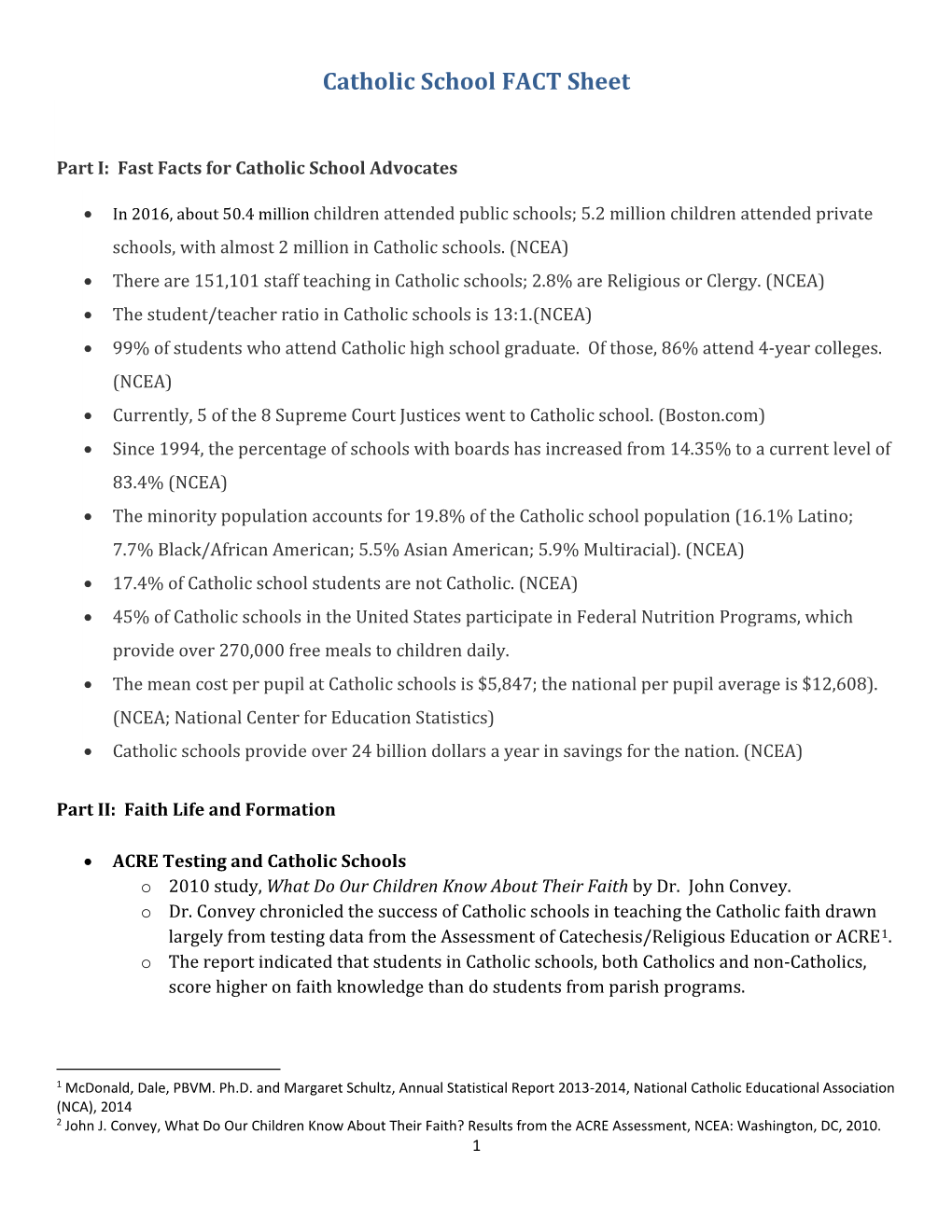 Catholic School FACT Sheet