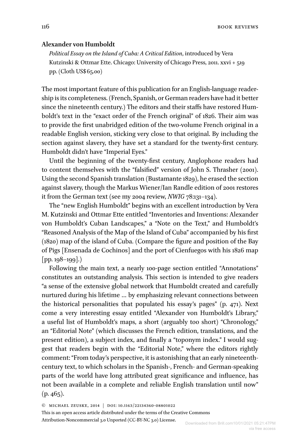 116 Alexander Von Humboldt the Most Important Feature of This Publication for an English-Language Reader