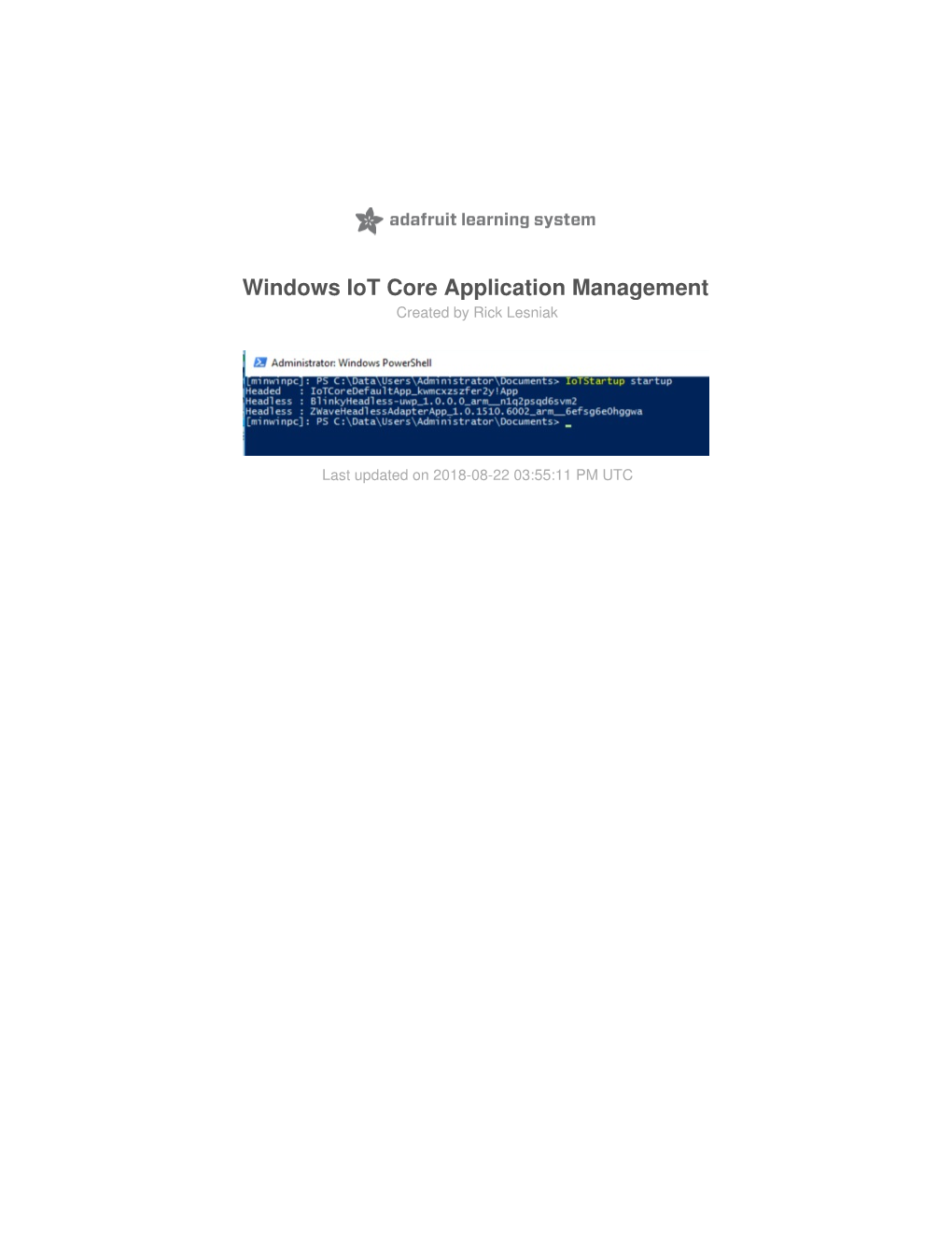 Windows Iot Core Application Management Created by Rick Lesniak