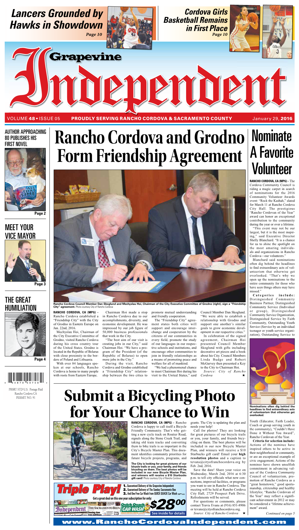 Rancho Cordova and Grodno Form Friendship Agreement