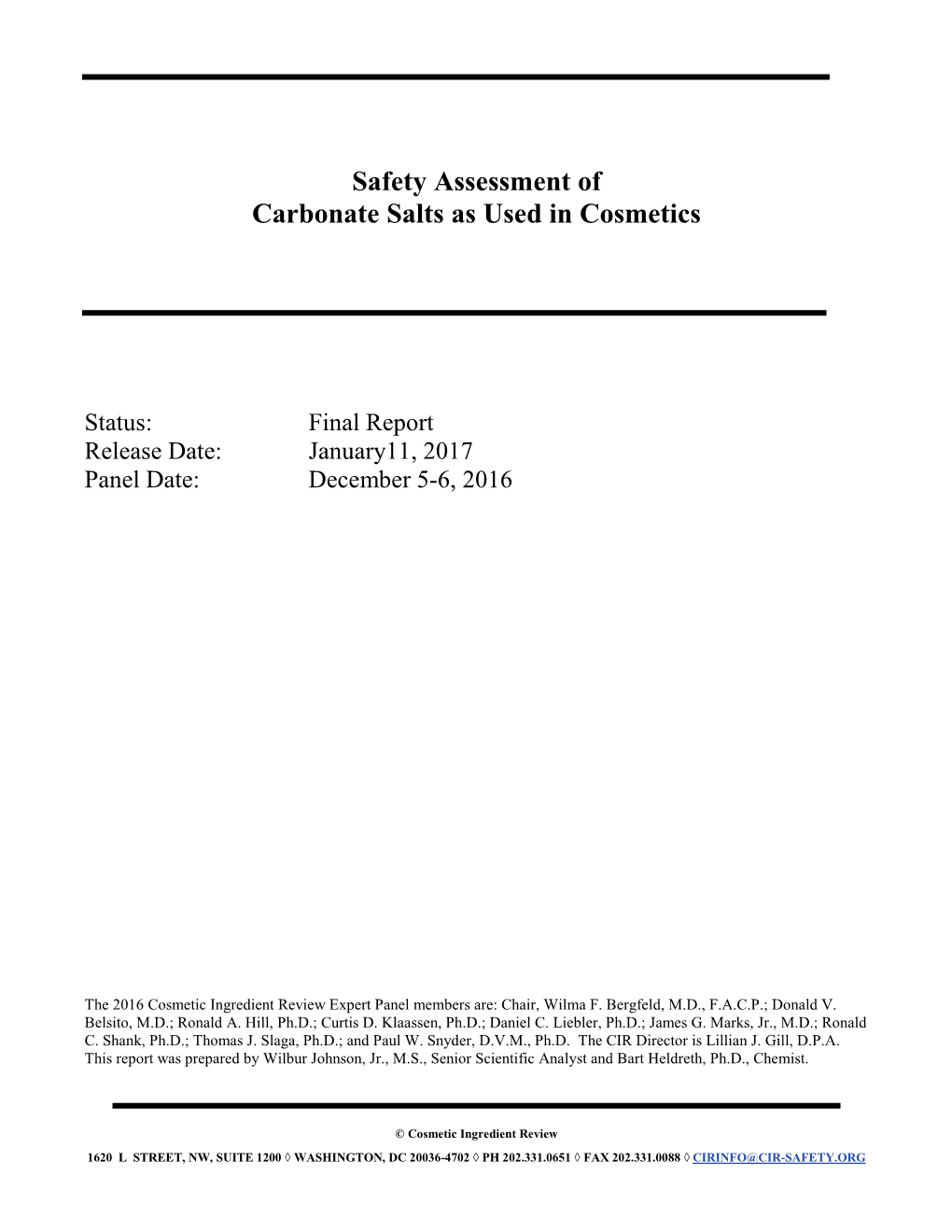 Safety Assessment of Carbonate Salts As Used in Cosmetics