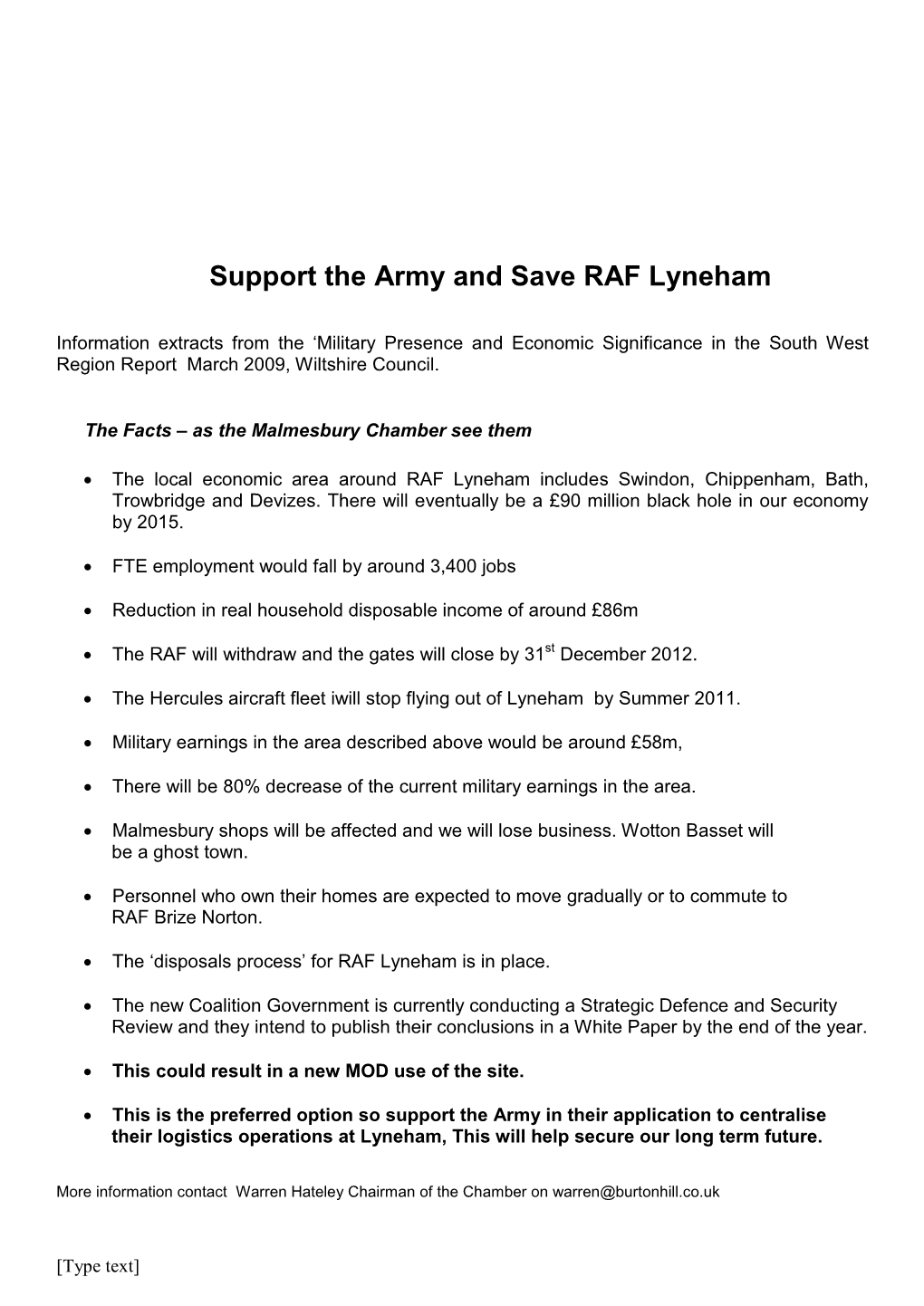 Support the Army and Save RAF Lyneham
