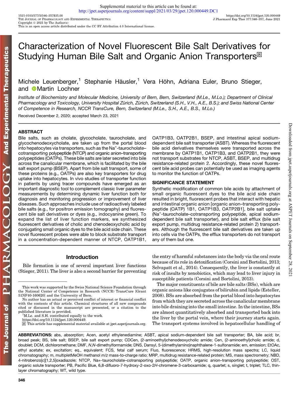 Characterization of Novel Fluorescent Bile Salt Derivatives for Studying Human Bile Salt and Organic Anion Transporters S