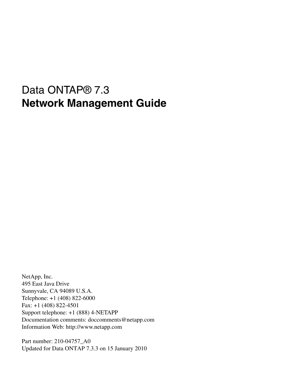 Data ONTAP 7.3 Network Management Guide