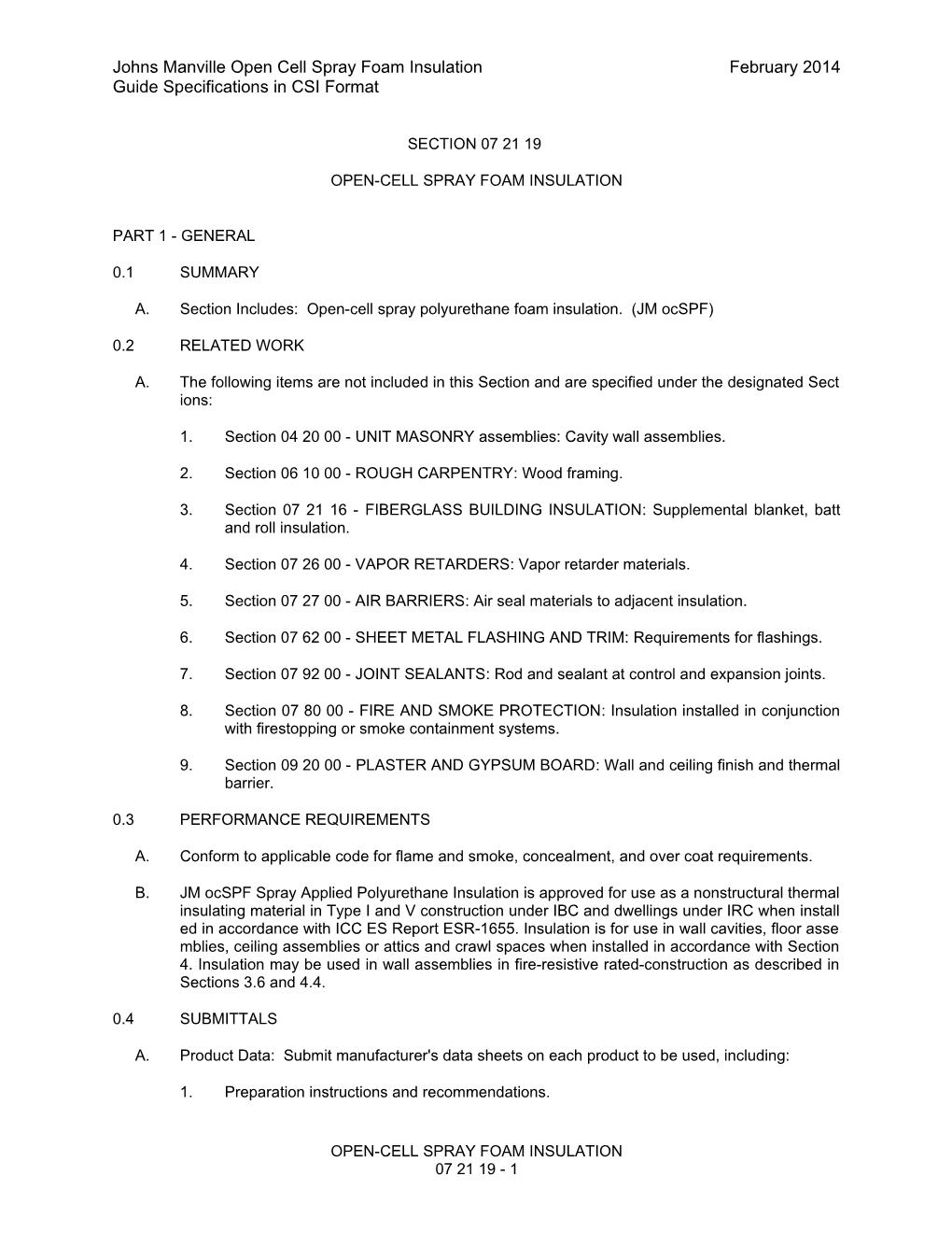 Section 07 21 19 - Open-Cell Spray Foam Insulation