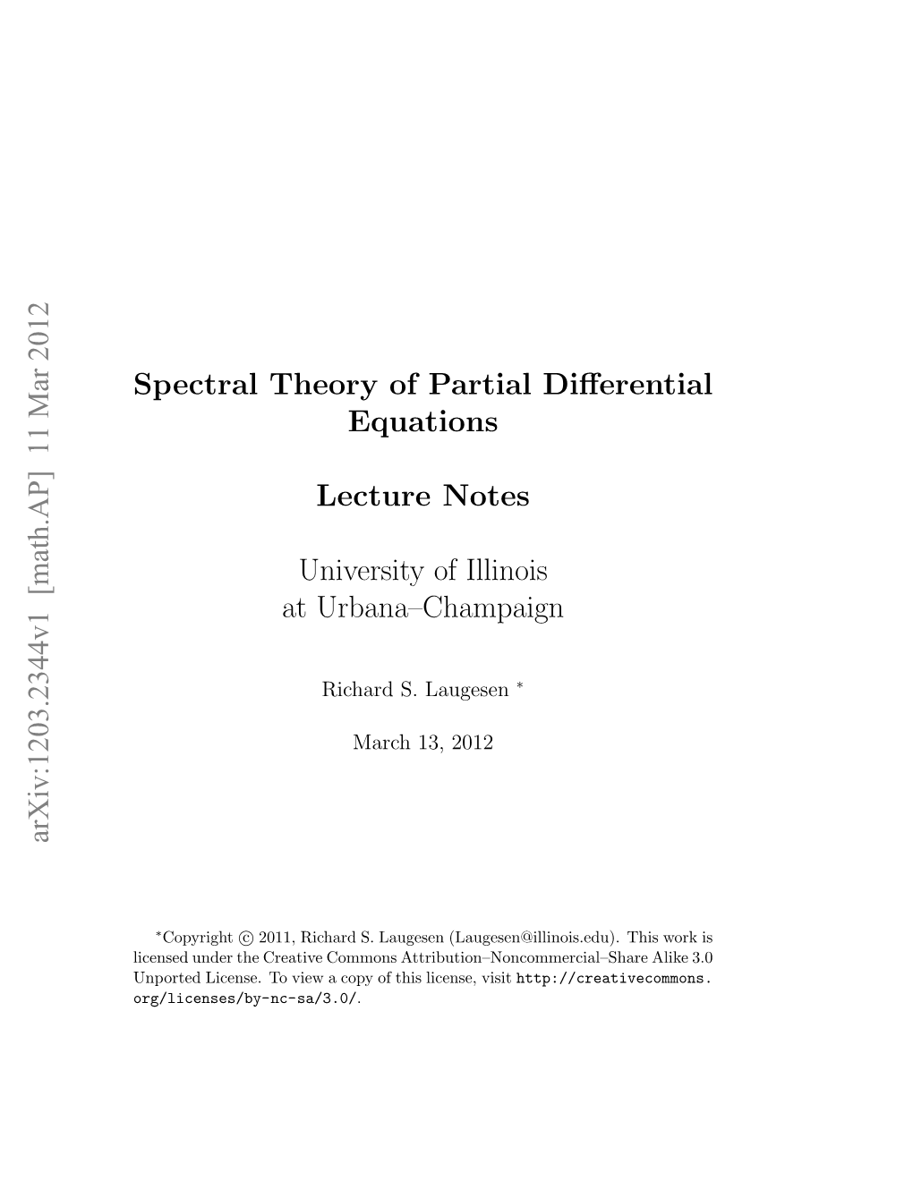 Spectral Theory of Partial Differential Equations Lecture Notes University