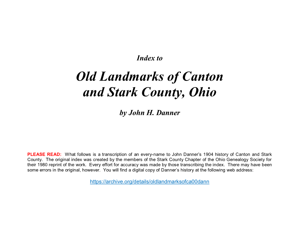 Old Landmarks of Canton and Stark County, Ohio