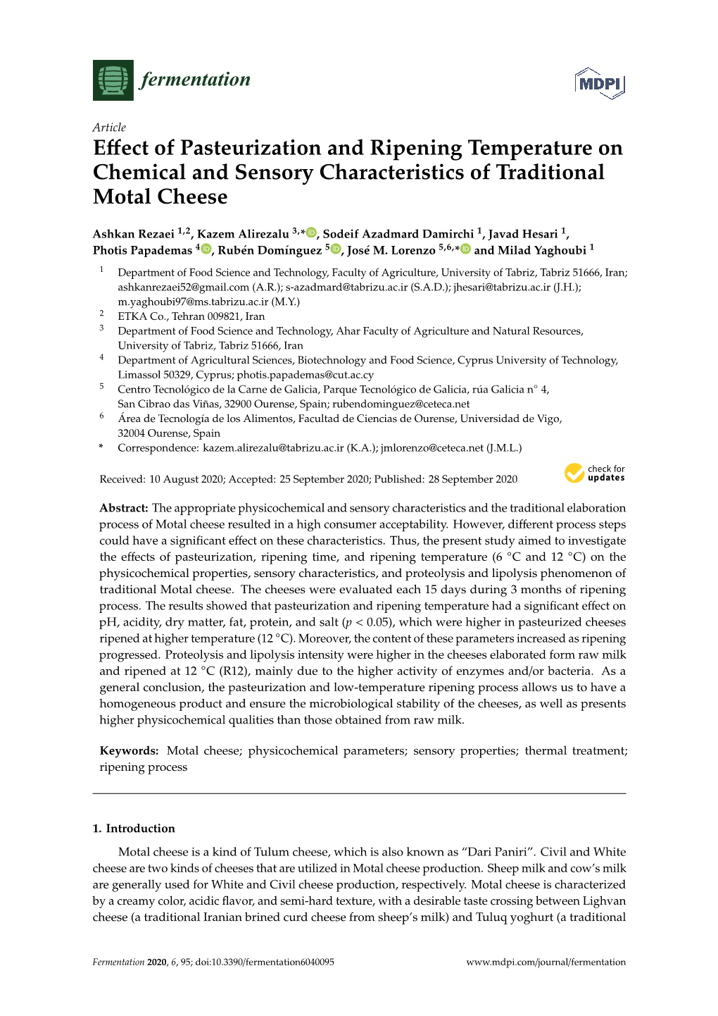 Effect of Pasteurization and Ripening Temperature on Chemical And