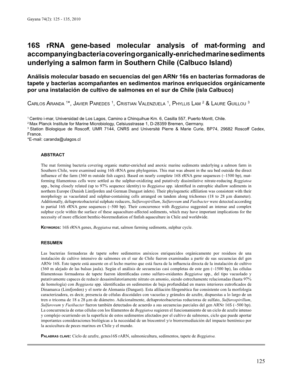 16S Rrna Gene-Based Molecular Analysis of Mat-Forming And