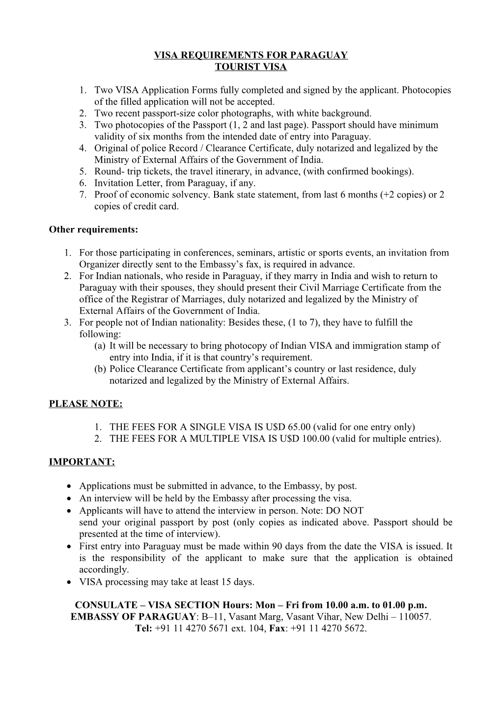 Visa Requirements for Paraguay