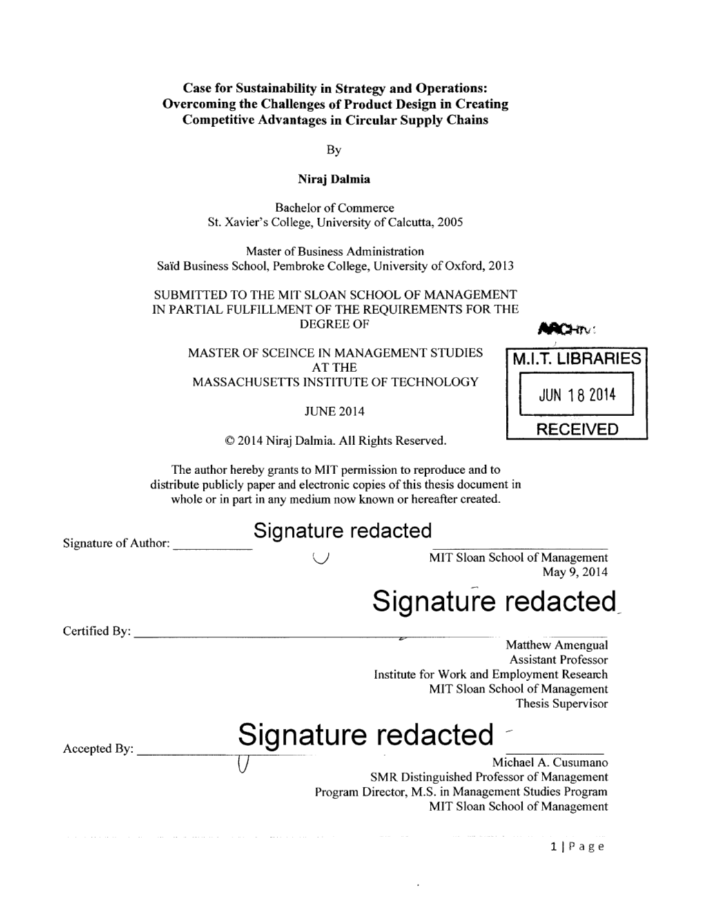 Signature Redacted- Certified By: Matthew Amengual Assistant Professor Institute for Work and Employment Research MIT Sloan School of Management Thesis Supervisor