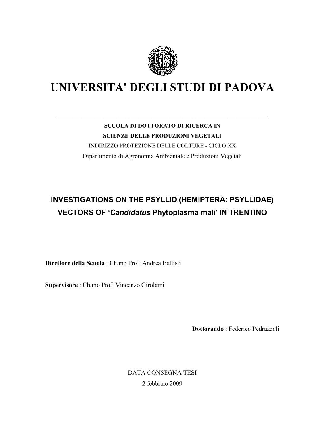 Universita' Degli Studi Di Padova