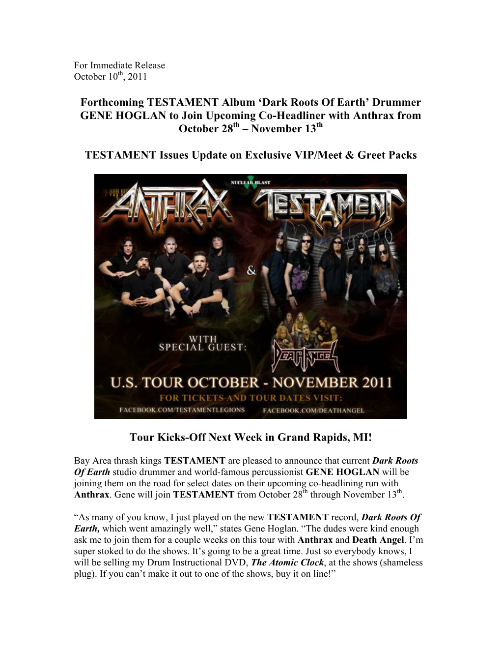 Forthcoming TESTAMENT Album 'Dark Roots of Earth'