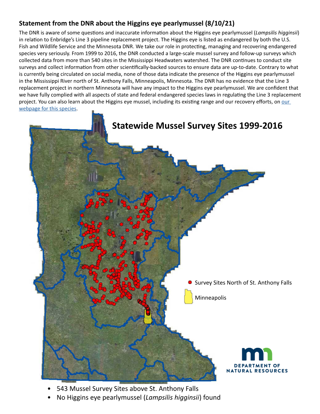 Statement from the DNR About the Higgins Eye Pearlymussel