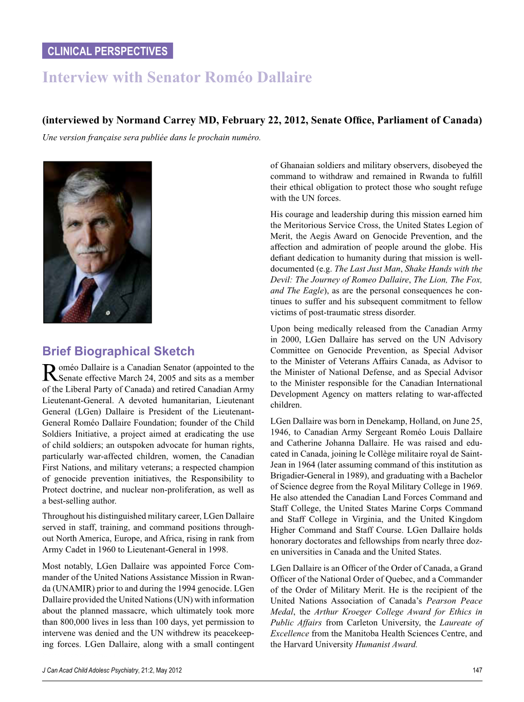 Interview with Senator Roméo Dallaire