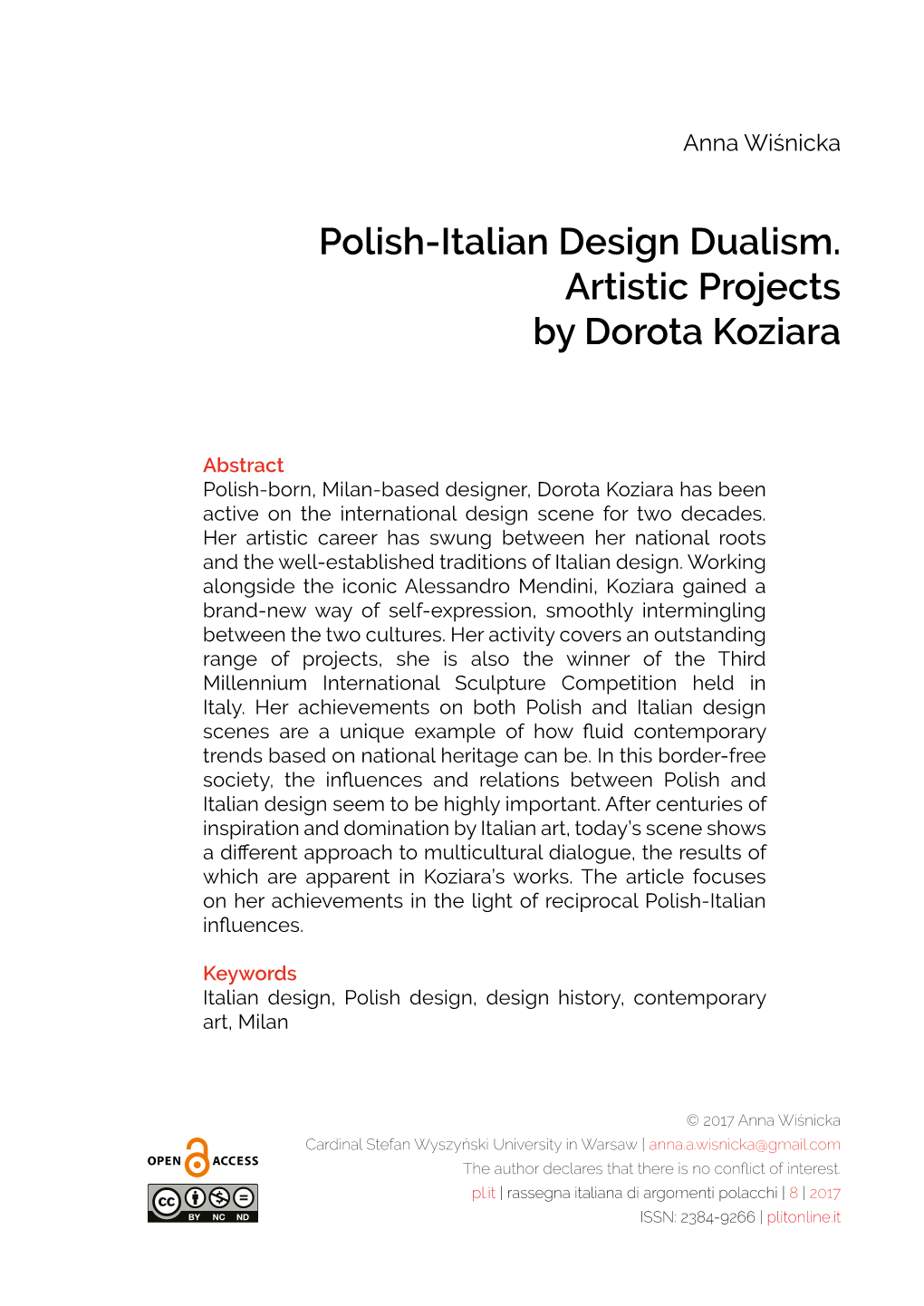 Polish-Italian Design Dualism. Artistic Projectsby Dorota Koziara