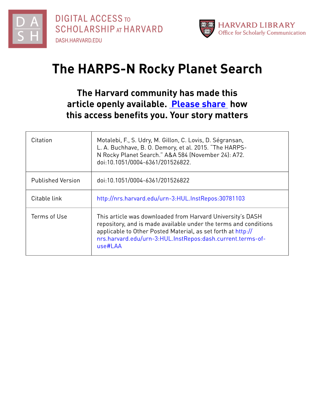 The HARPS-N Rocky Planet Search