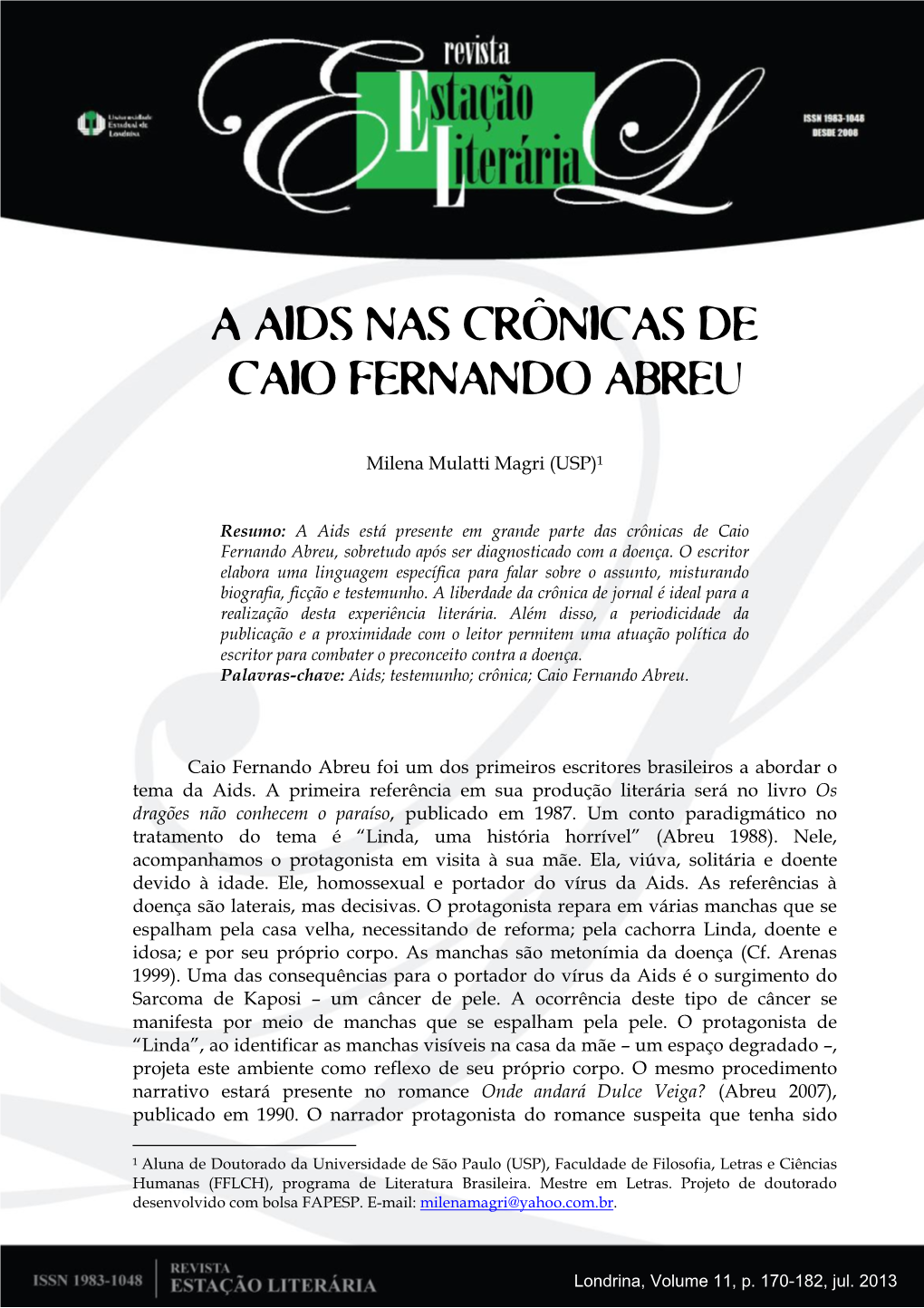 A Aids Nas Crônicas De Caio Fernando Abreu