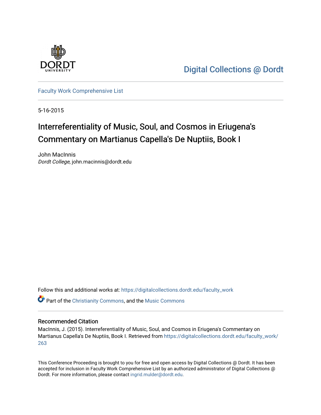 Interreferentiality of Music, Soul, and Cosmos in Eriugena's Commentary on Martianus Capella's De Nuptiis, Book I