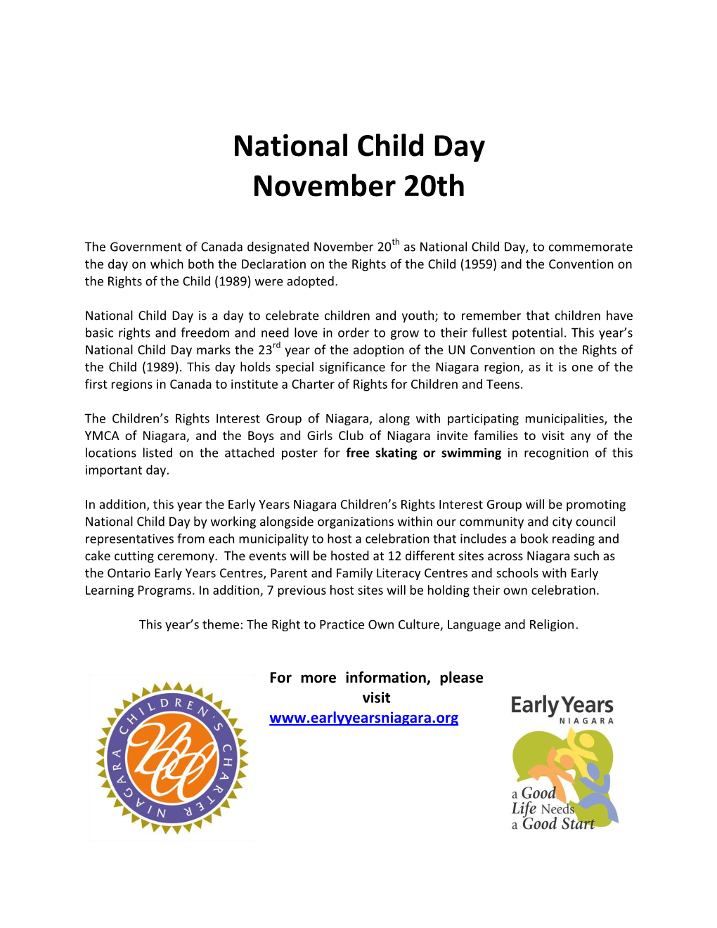 National Child Day November 20Th