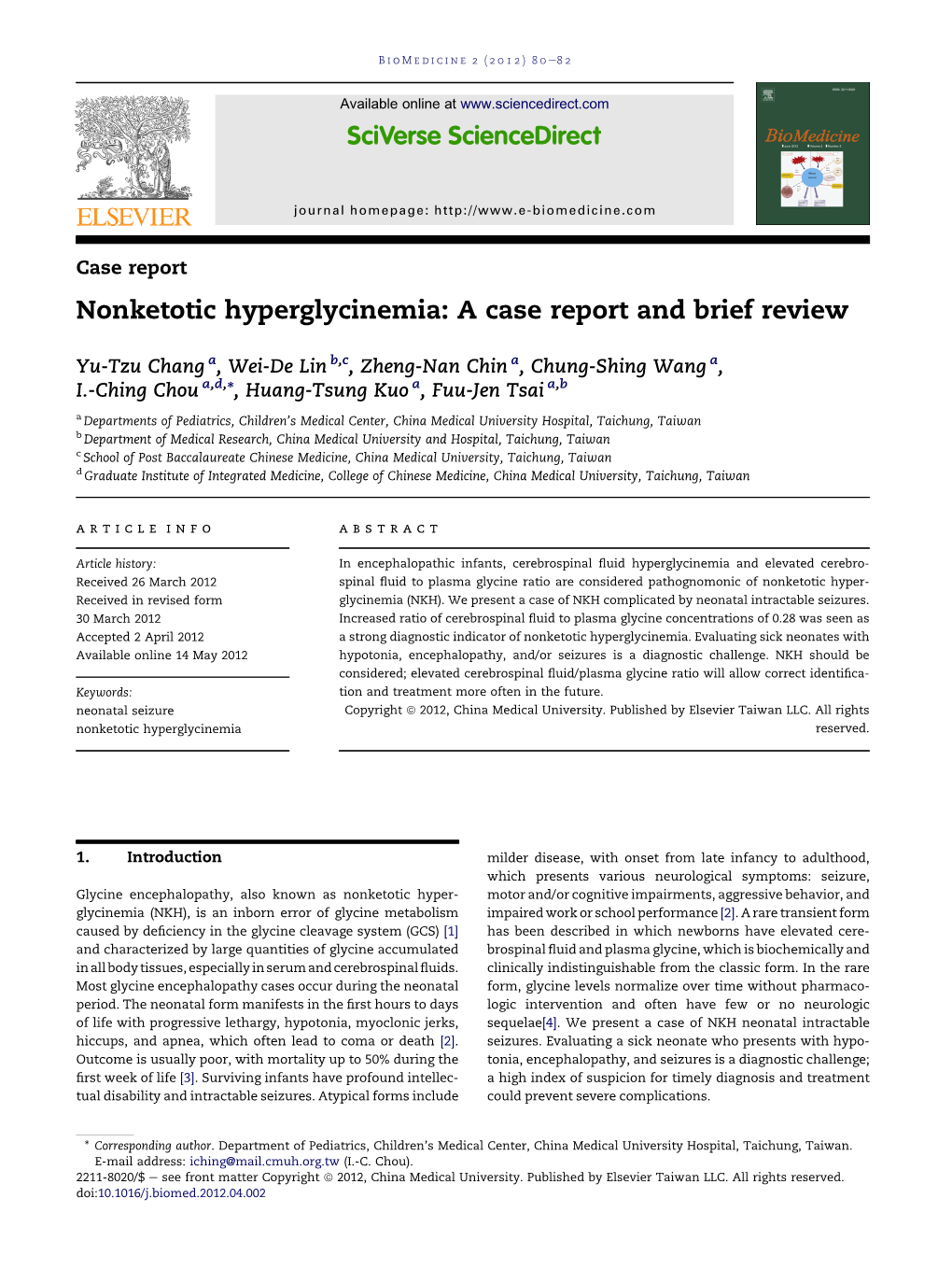 Nonketotic Hyperglycinemia: a Case Report and Brief Review