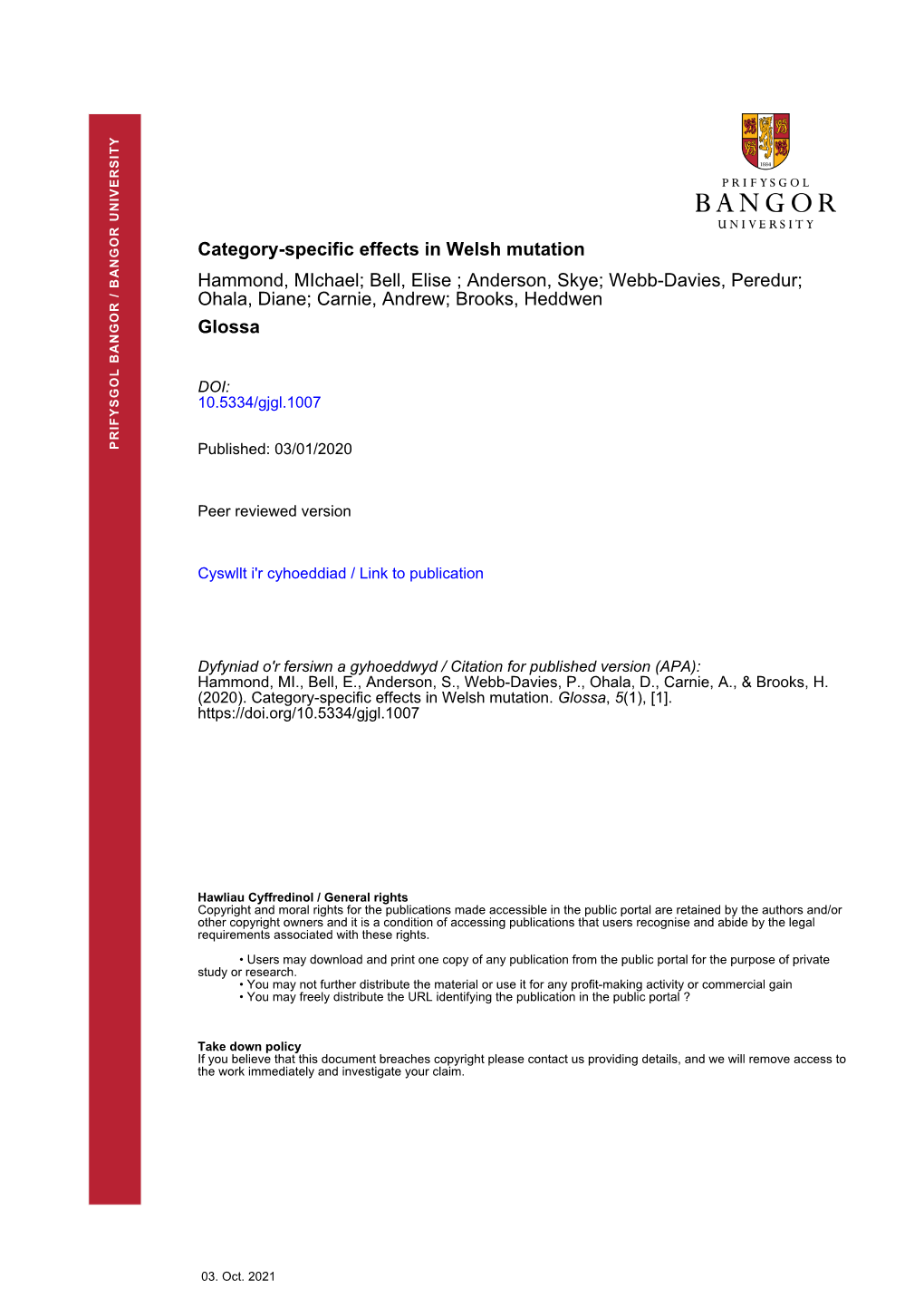 Category-Specific Effects in Welsh Mutation