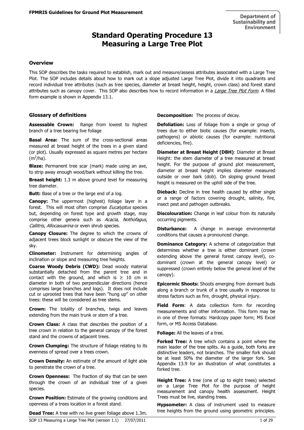 Standard Operating Procedure 13 Measuring a Large Tree Plot