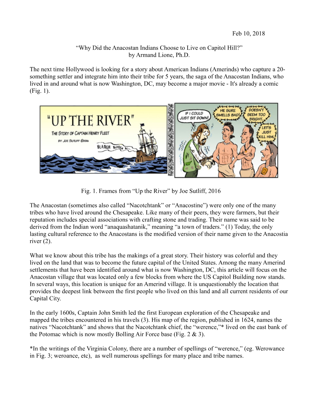 Why Did the Anacostan Indians Choose to Live on Capitol Hill?” by Armand Lione, Ph.D