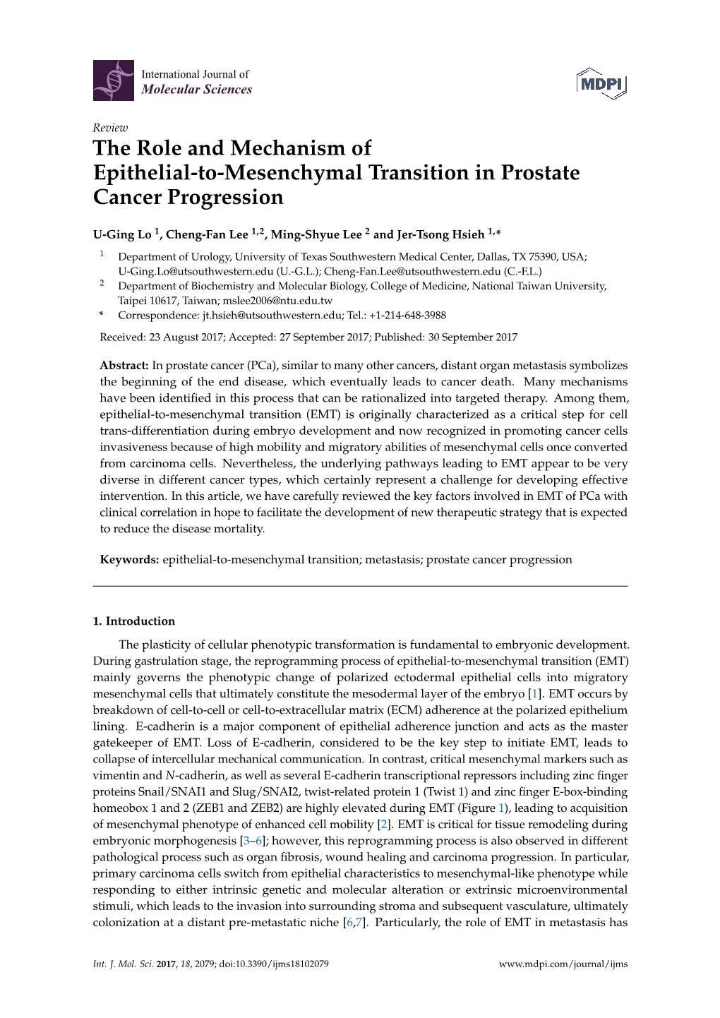 The Role and Mechanism of Epithelial-To-Mesenchymal Transition in Prostate Cancer Progression