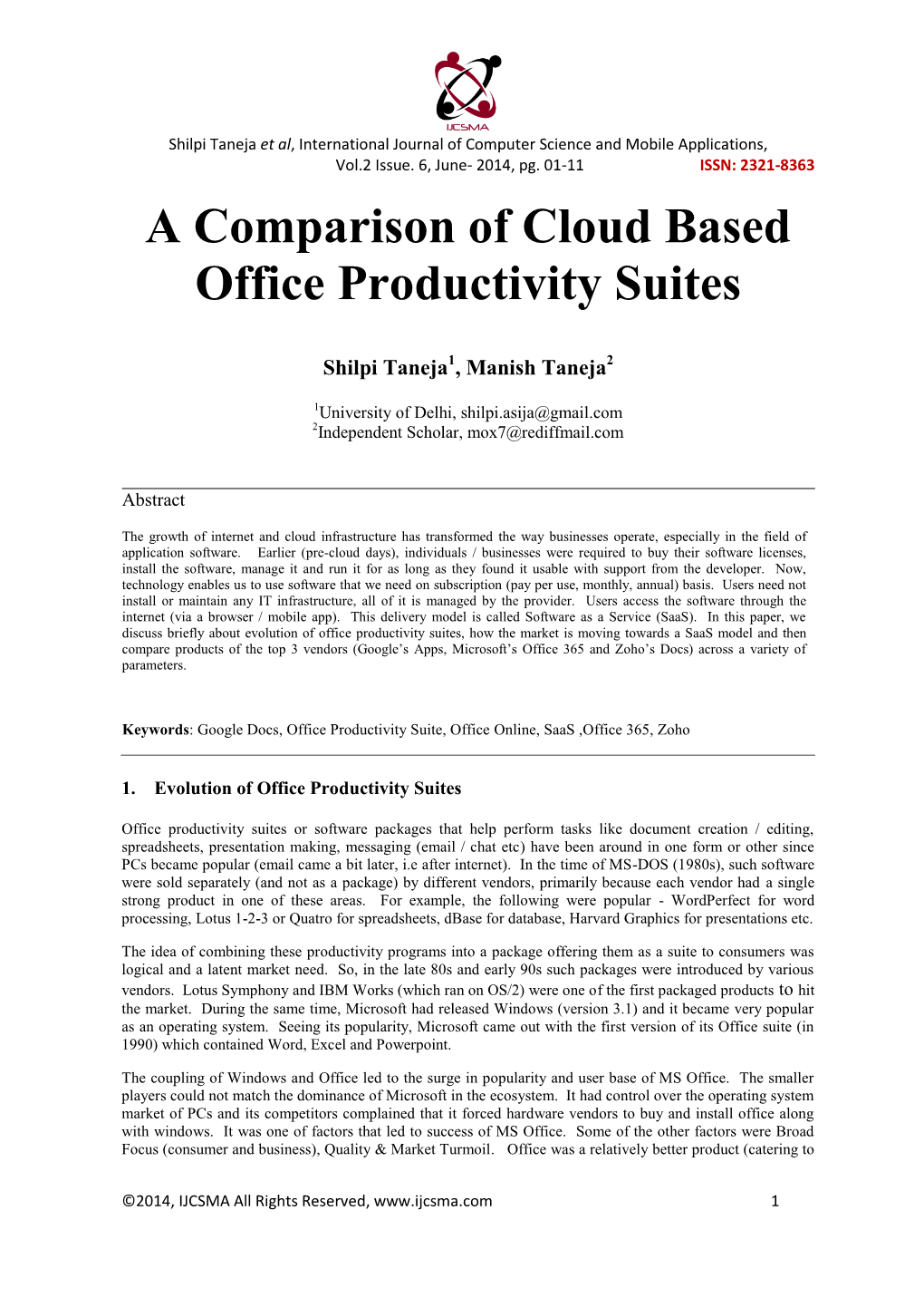 A Comparison of Cloud Based Office Productivity Suites
