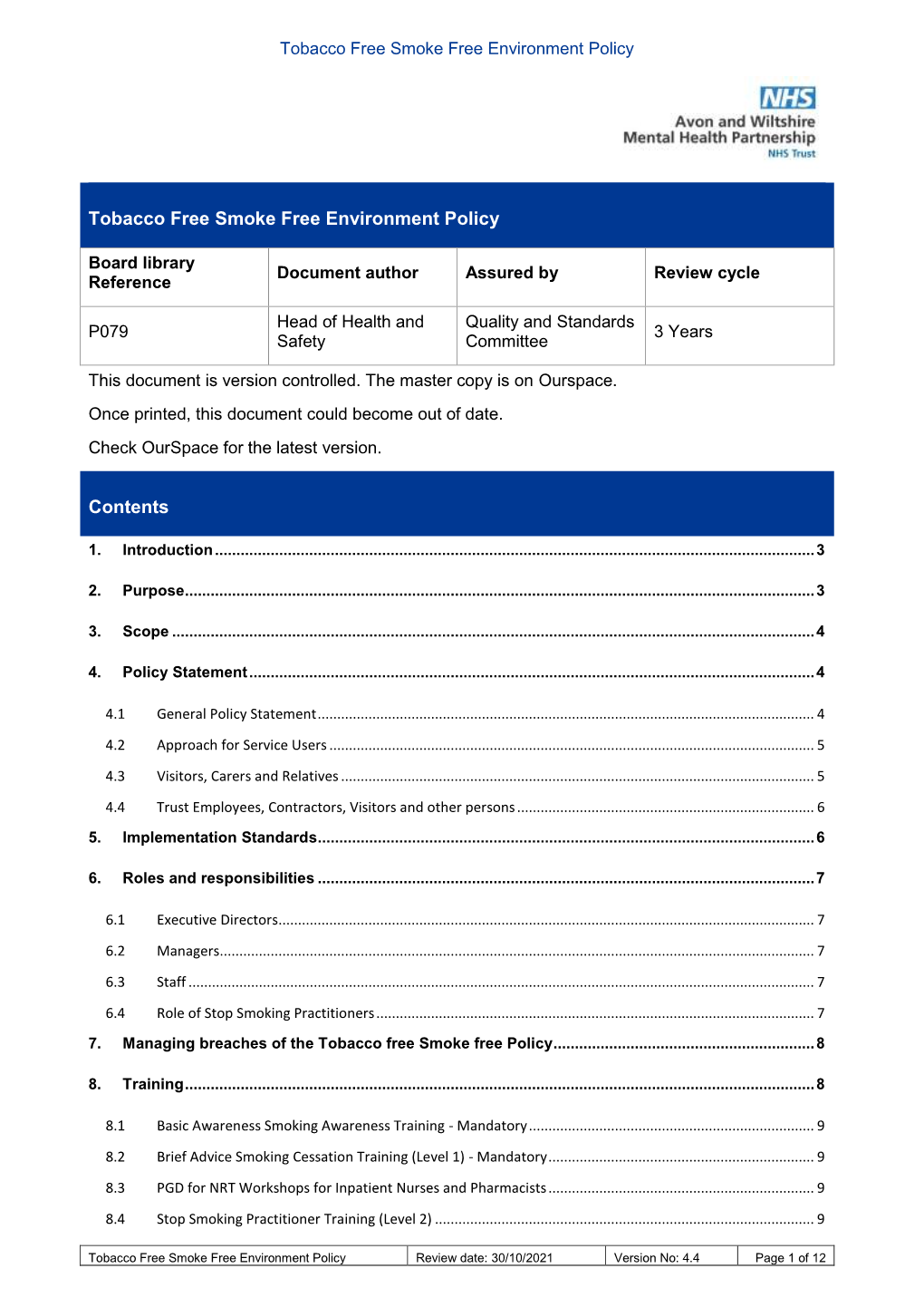 Tobacco Free Smoke Free Environment Policy