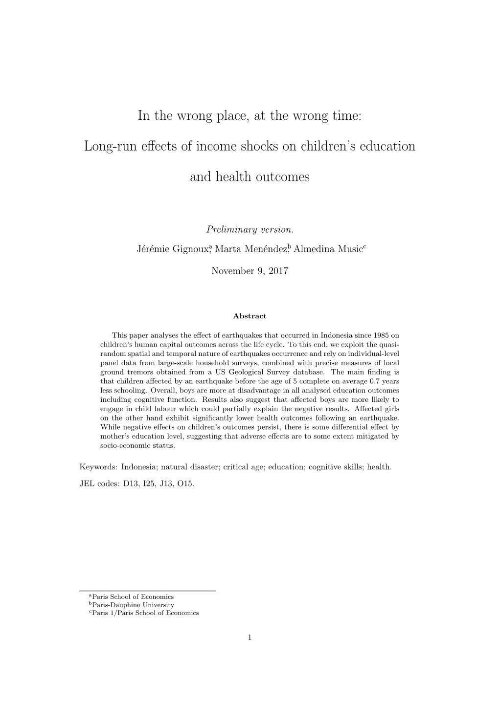 In the Wrong Place, at the Wrong Time: Long-Run Effects of Income Shocks