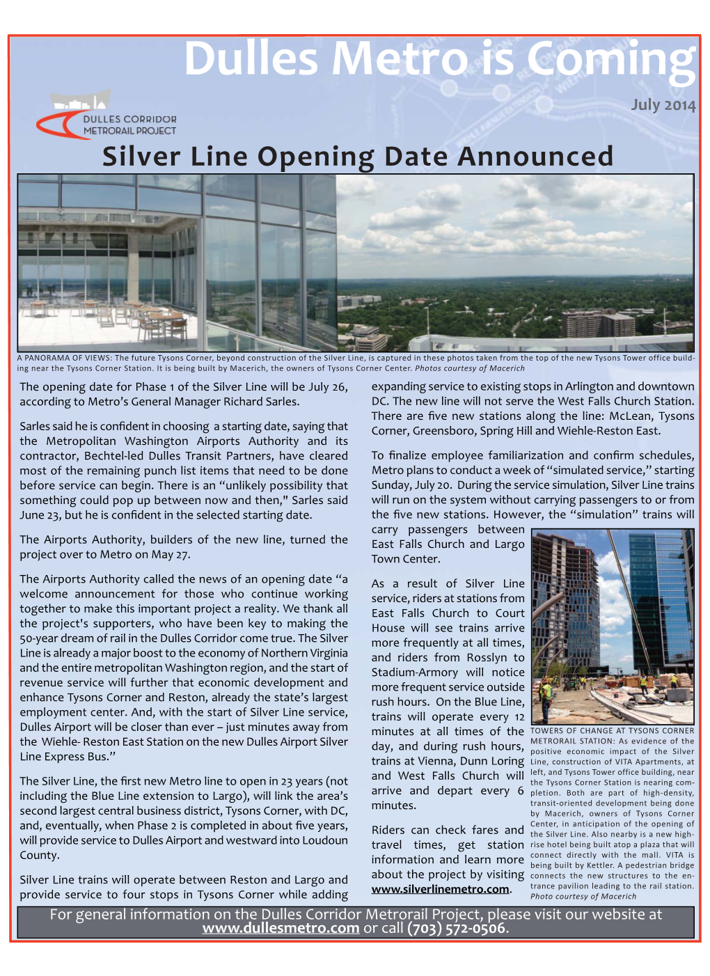 July 2014 Silver Line Opening Date Announced