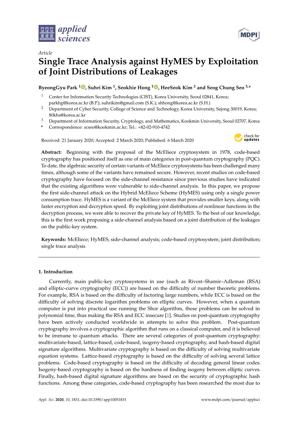 Single Trace Analysis Against Hymes by Exploitation of Joint Distributions of Leakages