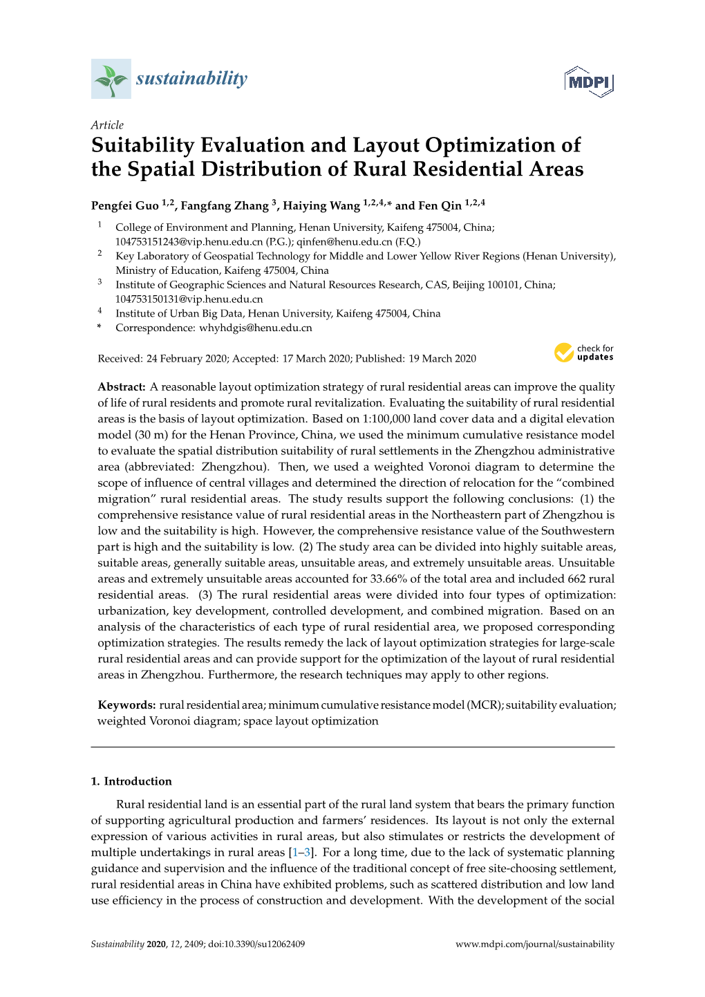 Suitability Evaluation and Layout Optimization of the Spatial Distribution of Rural Residential Areas