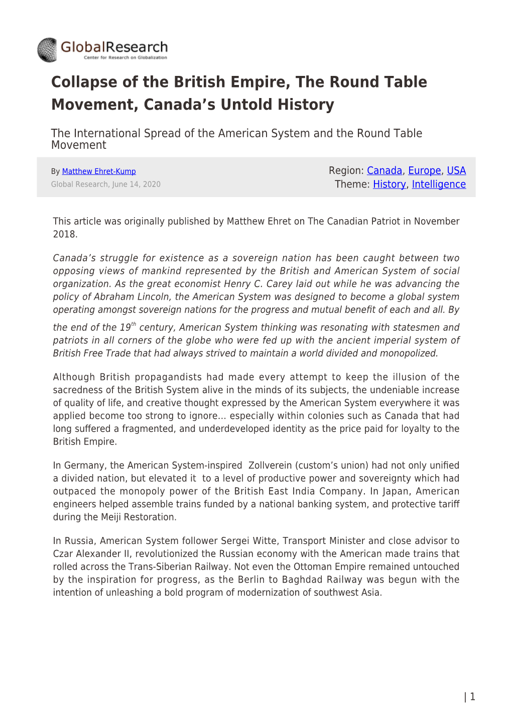 Collapse of the British Empire, the Round Table Movement, Canada’S Untold History