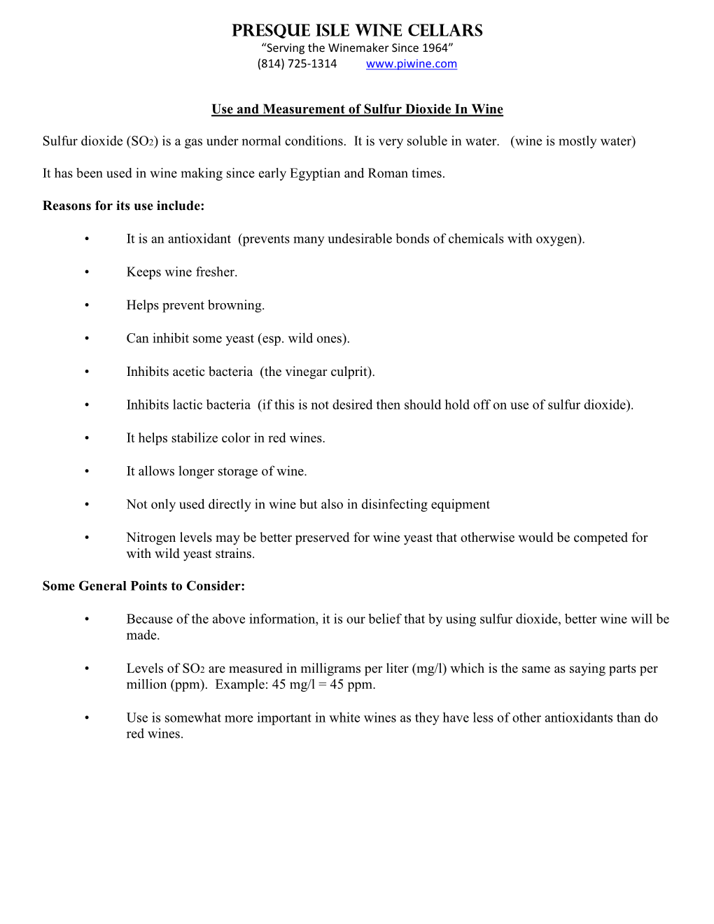 Use and Measurement of Sulfur Dioxide in Wine