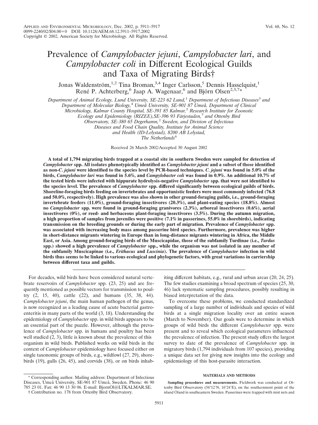 Prevalence of Campylobacter Jejuni, Campylobacter Lari, And