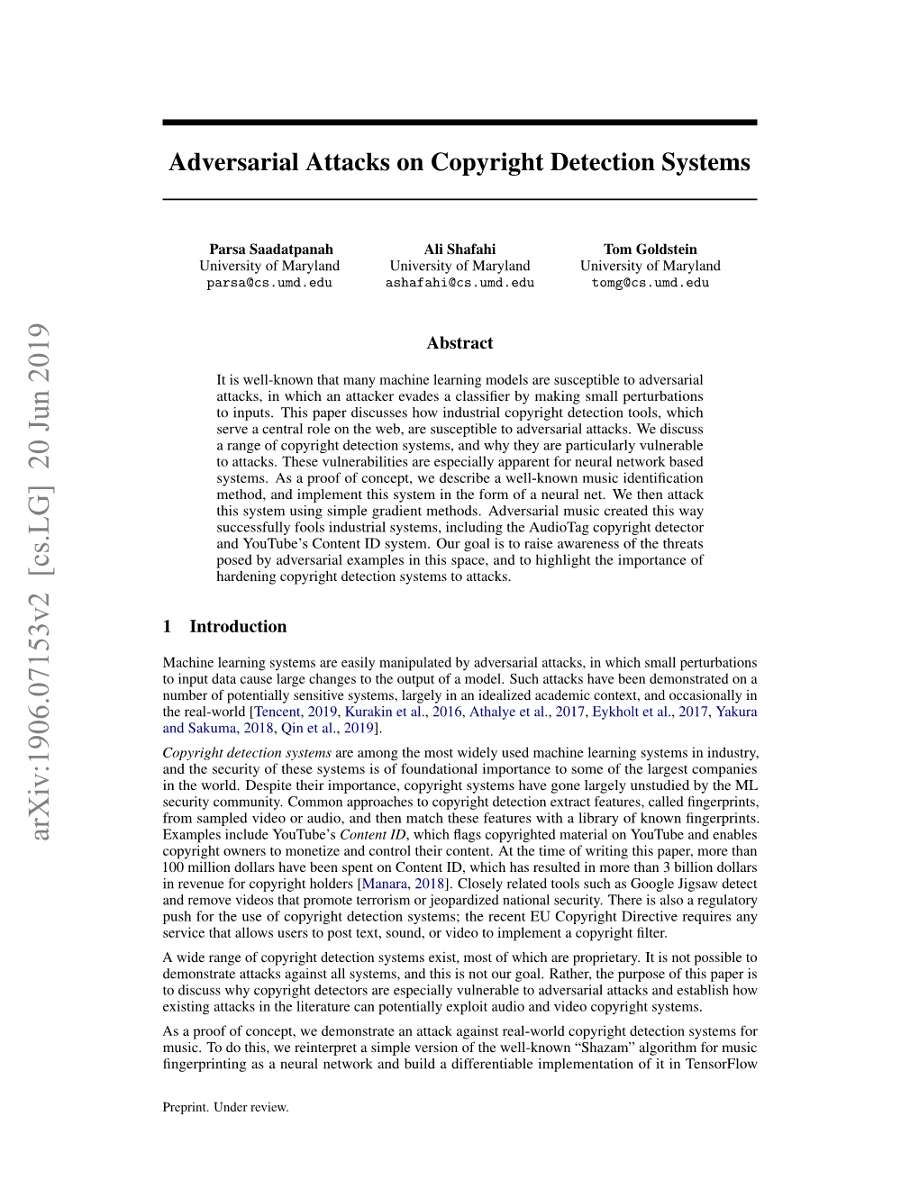 Adversarial Attacks on Copyright Detection Systems