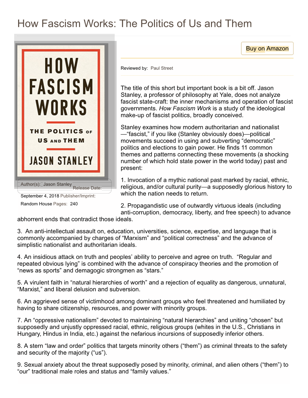 A Book Review by Paul Street: How Fascism Works: the Politics of Us