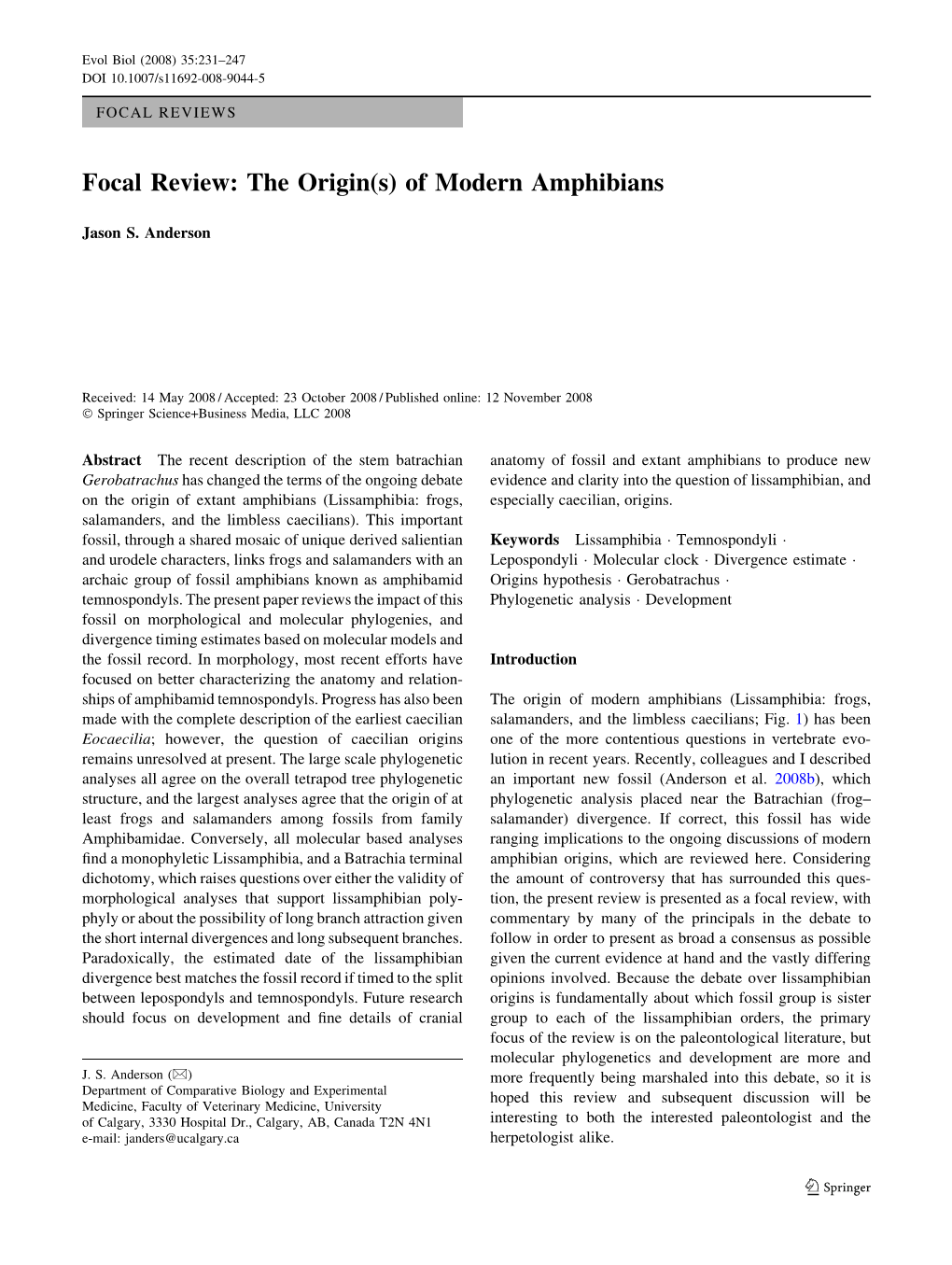 Focal Review: the Origin(S) of Modern Amphibians