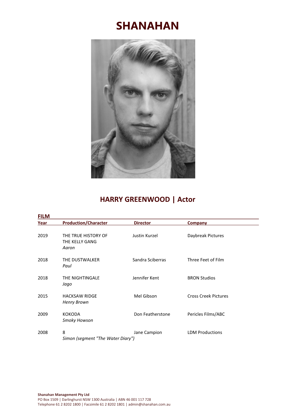 HARRY GREENWOOD | Actor